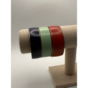 VTG J. Crew (3) Multicolor Bangle Bracelet Set Y2K Brass Stackable Minimalist‎